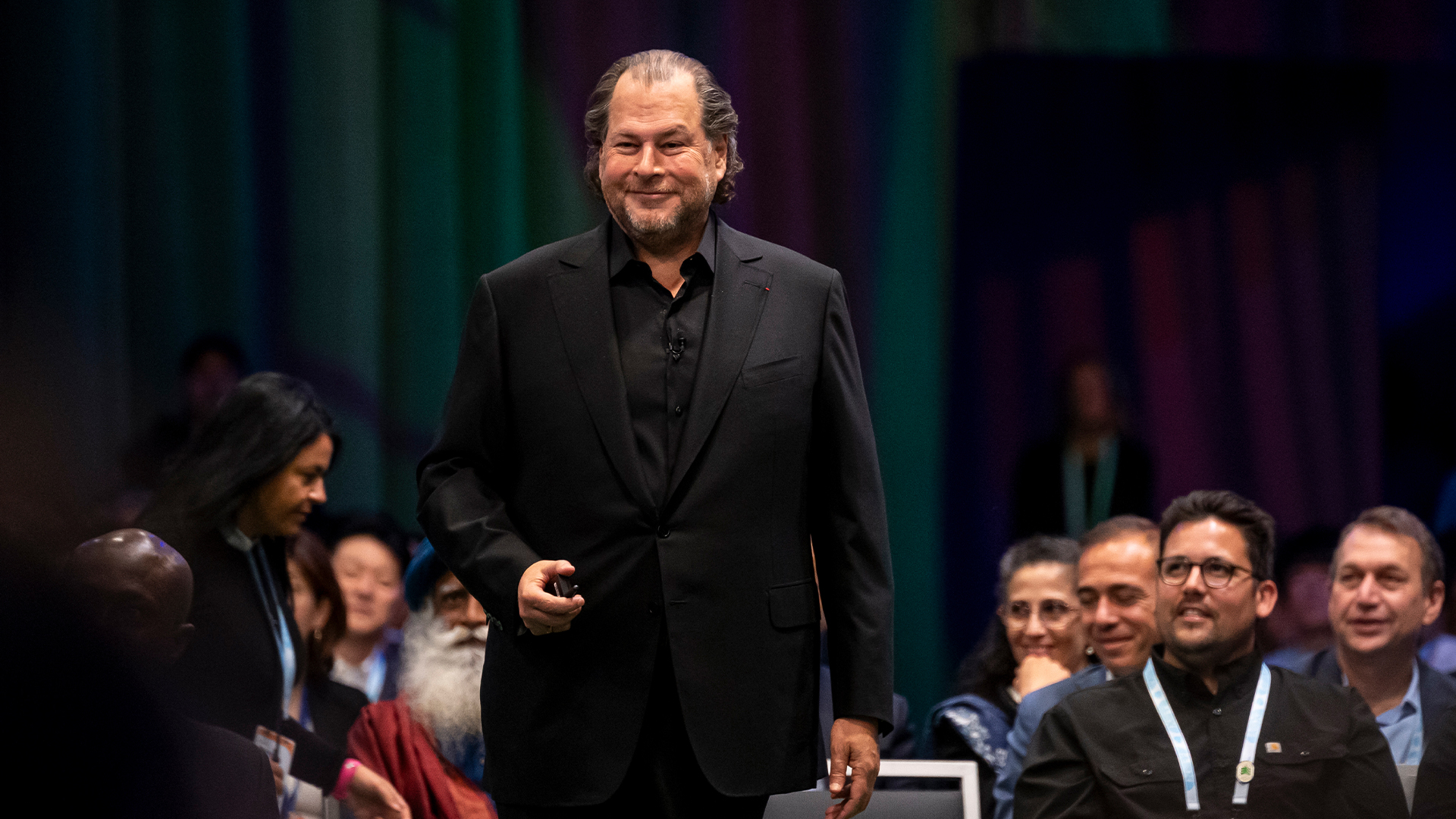 Salesforce CEO Marc Benioff pictured speaking at the Dreamforce conference in San Francisco. 