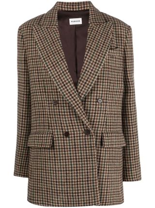 Houndstooth-Pattern Double-Breasted Blazer