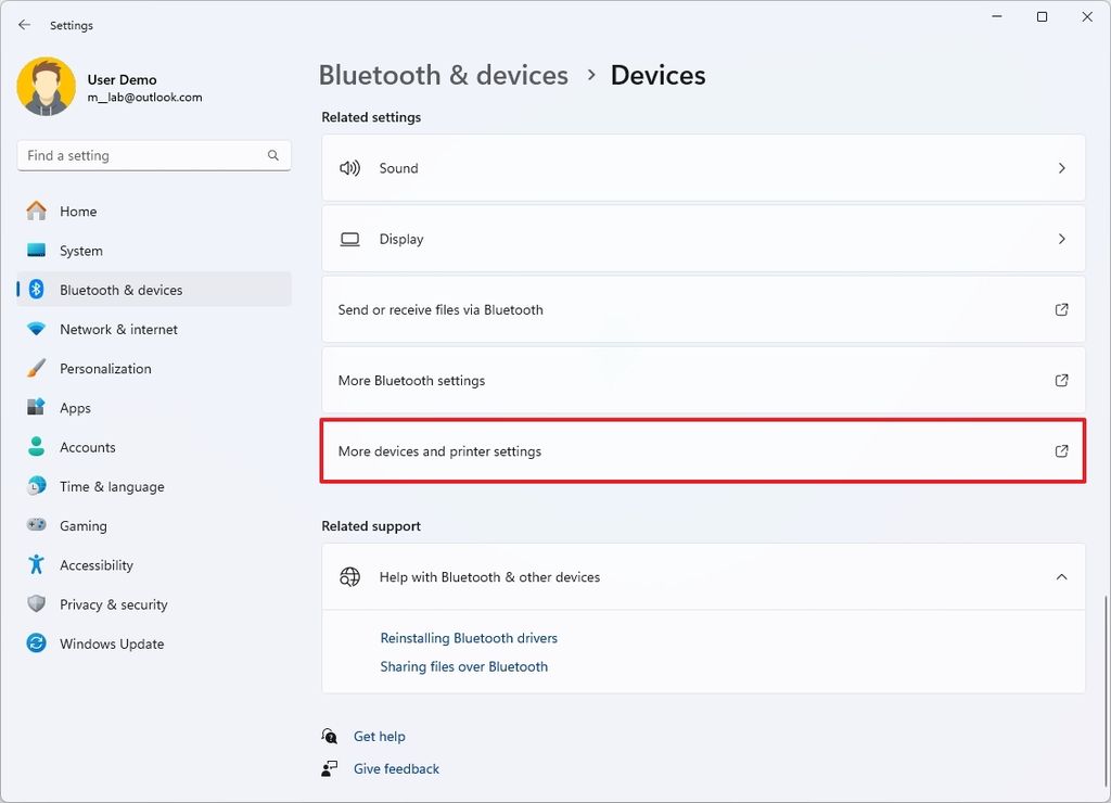 More devices and printer settings