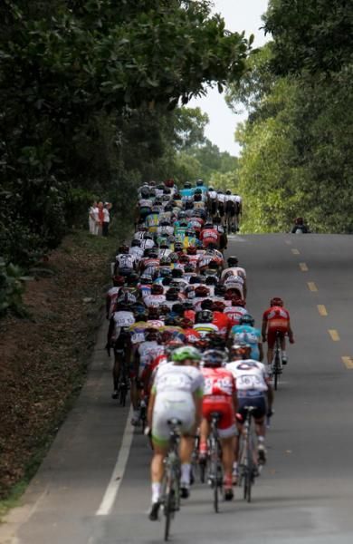 The peloton in full flight