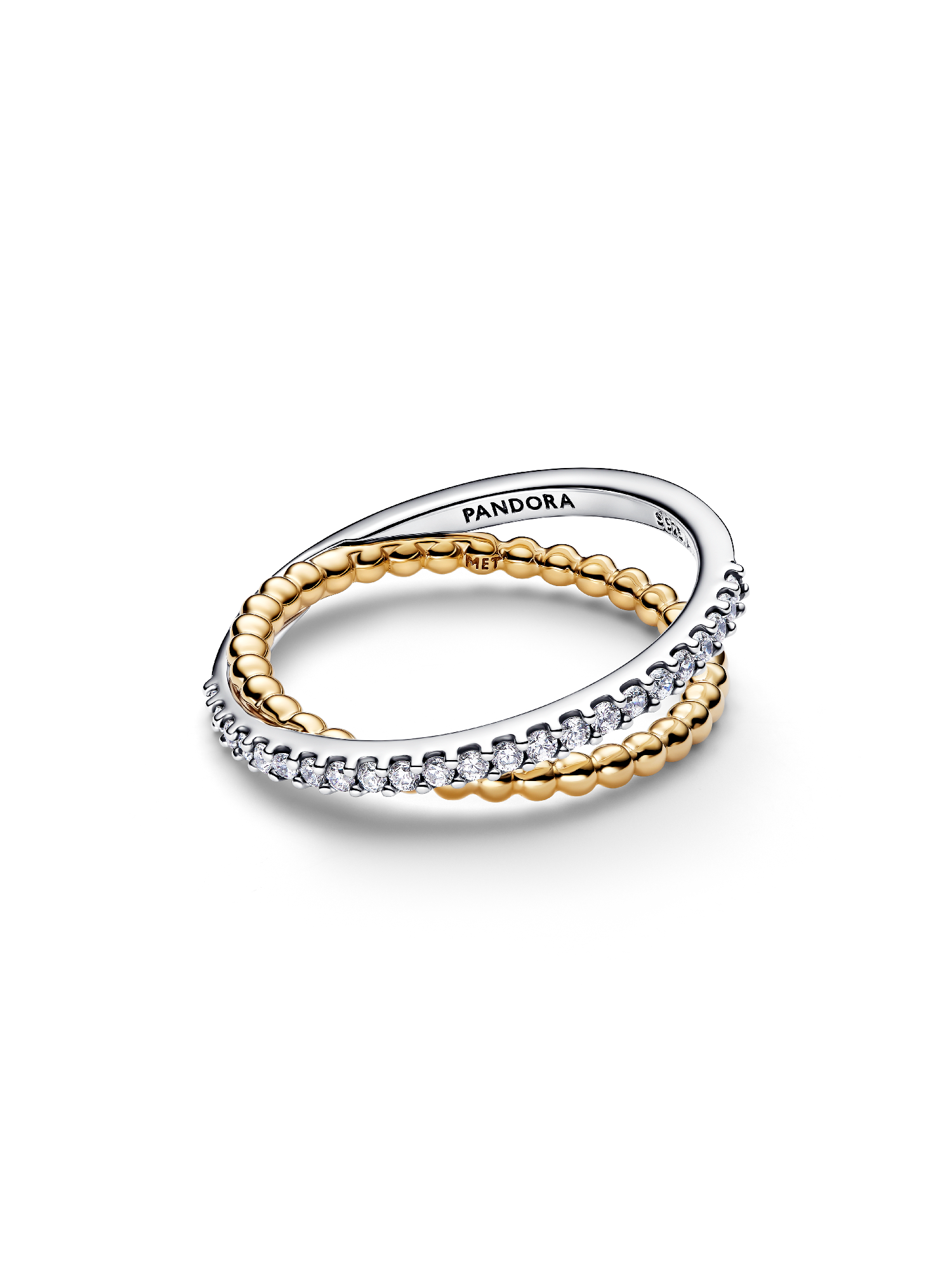 Crossover Beads &amp;amp; Pav&amp;eacute; Double Band Ring