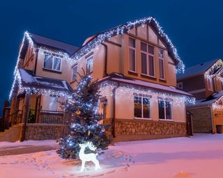 icicle lights on house for Christmas