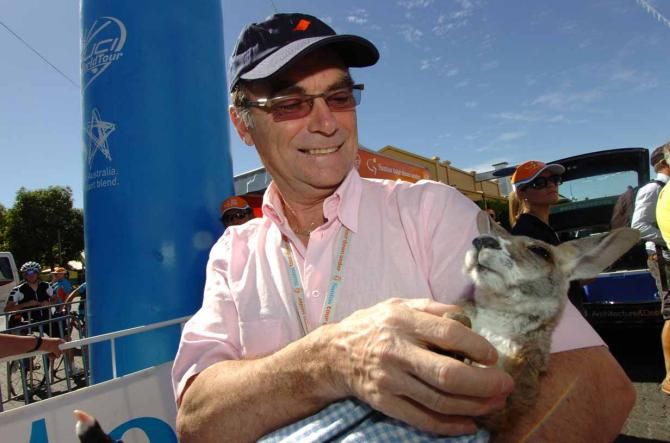 The Badger with a kangaroo at the Tour Down Under.