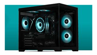 A Stormcraft Sirius gaming PC on a blue background