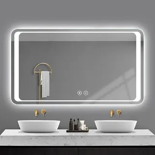 Deenz 70x50cm Double Led Rectangle Bathroom Wallmirror 3 Color Light Touch Switch With Fog Pad Illuminated Backlit L8034