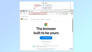 An example of a fake URL that impersonates a Chrome download to spread malware