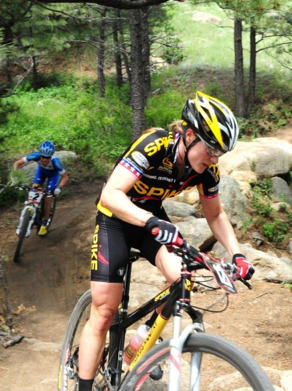 Katie Compton (Spike Shooter) leads Catherine Pendrel (Luna) on lap two.