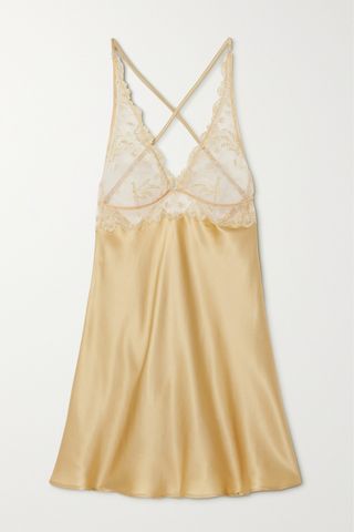 + Net Sustain Plein Solei Embroidered Tulle-Trimmed Silk-Blend Satin Chemise