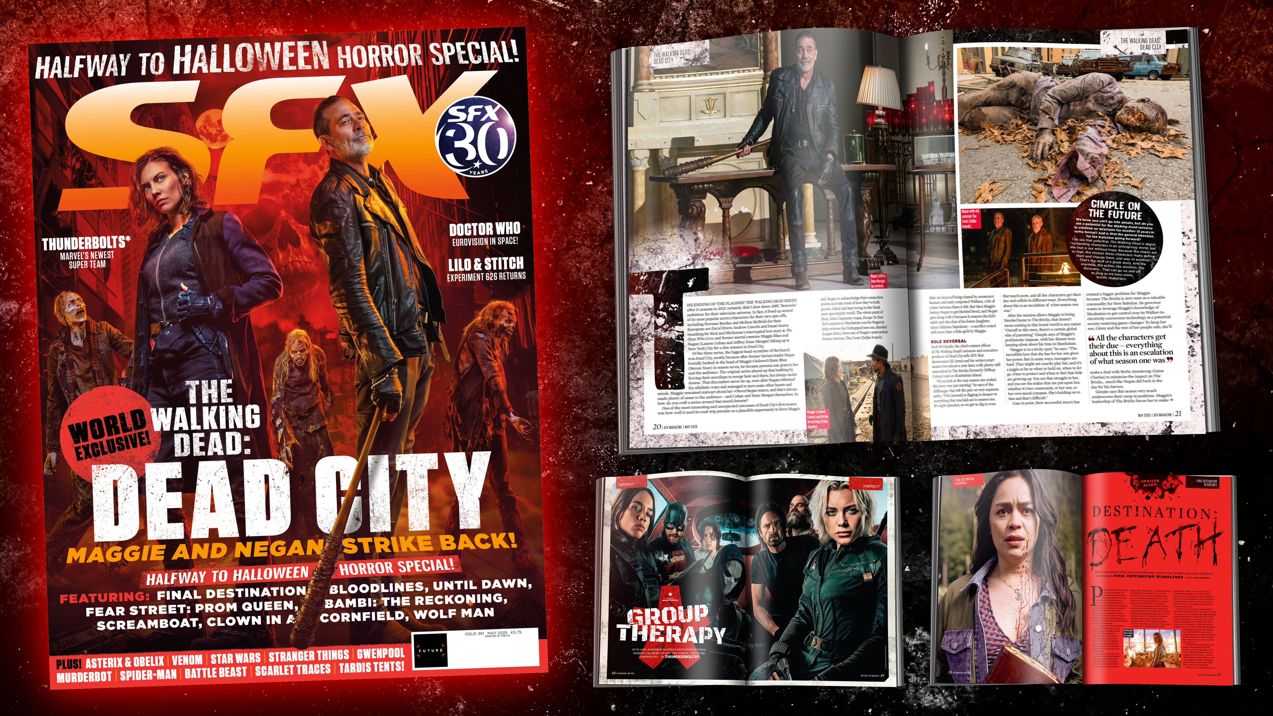 The cover of SFX issue 391, and some of the features inside.