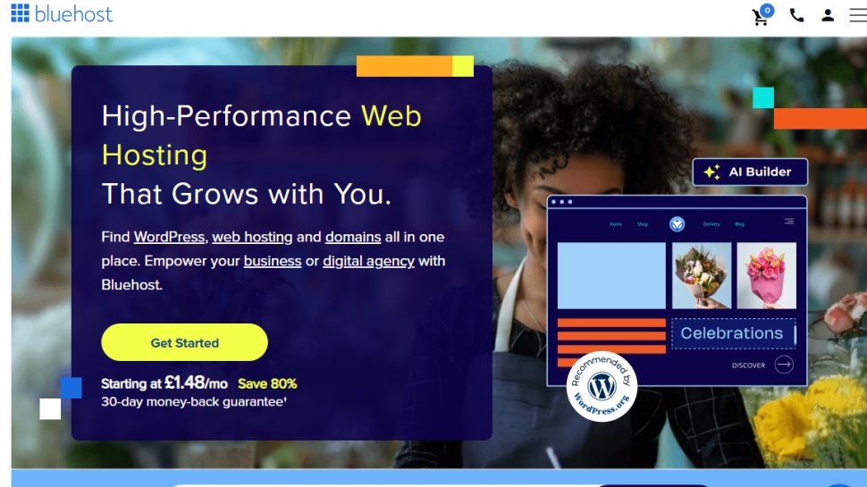Website screenshot of Bluehost (August, 2025)