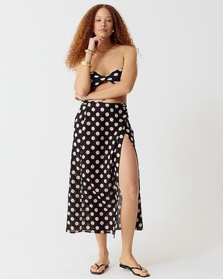 Side-Tie Cotton Voile Skirt in Dot Print