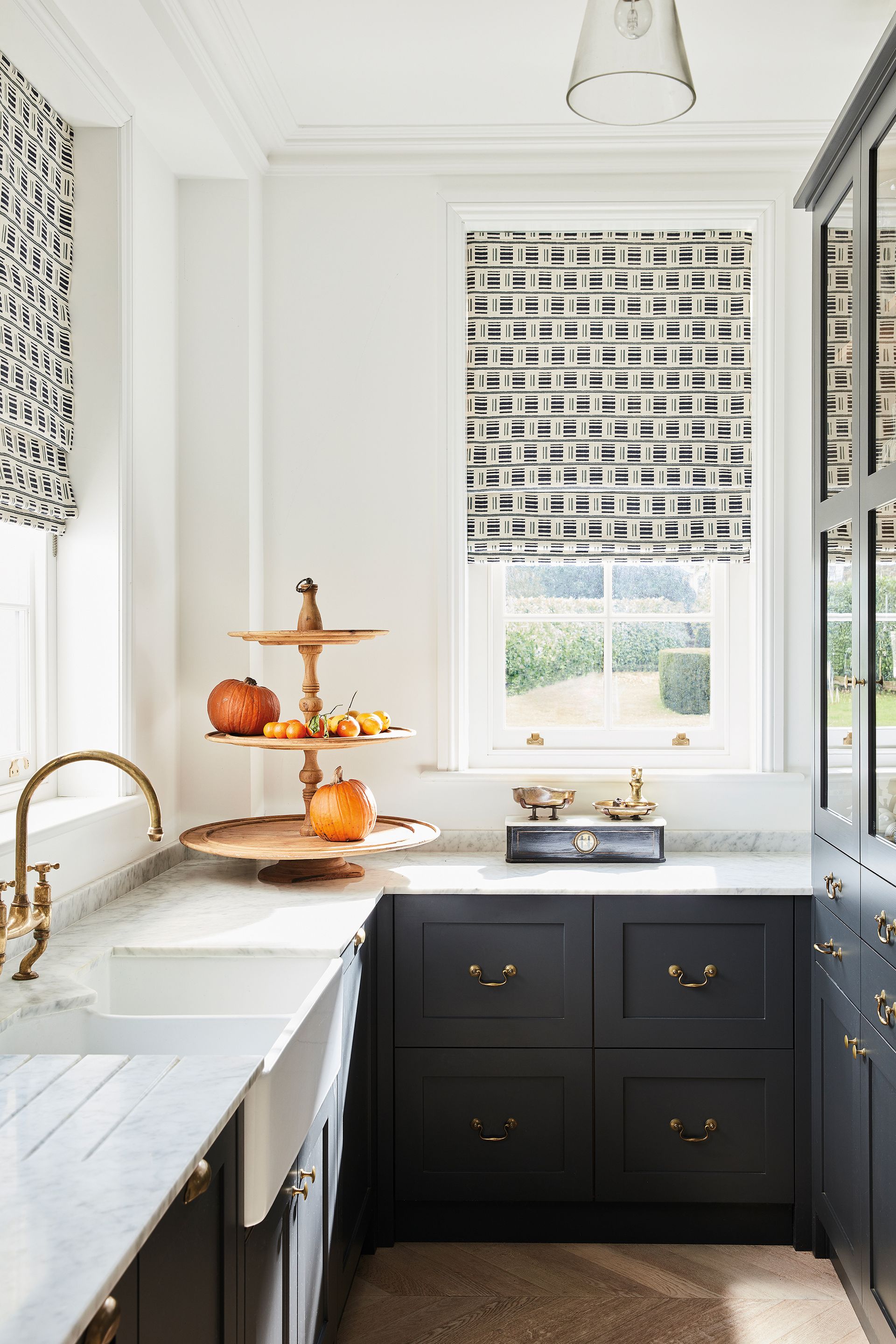 Kifsgate Ink Roman blind in a small kitchen