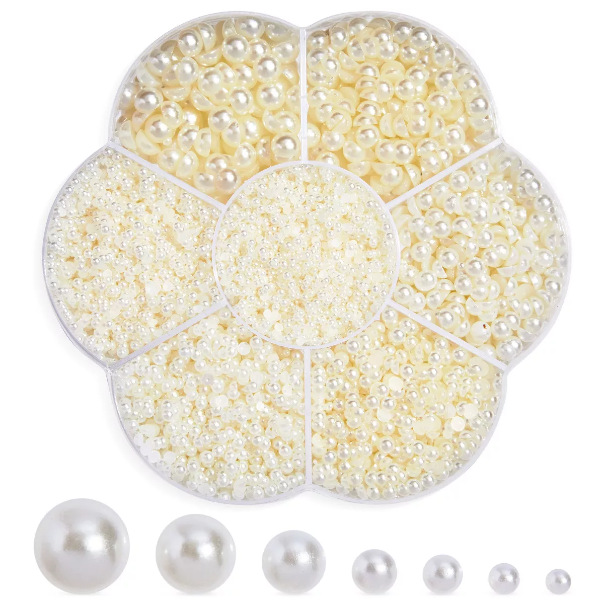 Genie Crafts Genie Crafts 16000 Pack Flatback Pearls for Crafts, Nail Art, Ivory (1.5mm, 2mm, 2.5mm, 3mm, 4mm, 5mm, 6mm)