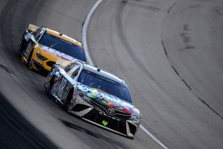 Kyle Busch leads Clint Bowyer during the NASCAR Cup Series AutotraderEchoPark Automotive 500 at Texas Motor Speedway on Oct. 28, 2020 in Fort Worth, Texas.