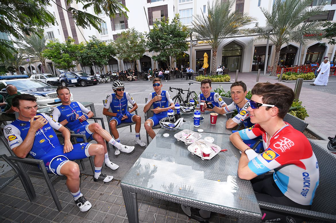 The Quick-Step Floors team relaxing pre-stage