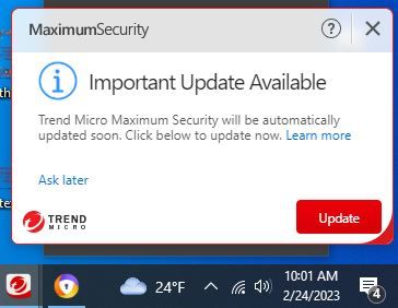 Screenshot of Trend Micro popup message on a Windows computer