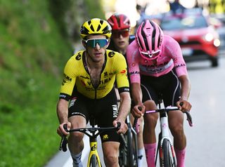 SAN VALENTINO ITALY MAY 27 Simon Yates of Great Britain and Team Visma Lease a Bike competes climbing to the Passo di San Valentino 1316m during the 108th Giro dItalia 2025 Stage 16 a 203km stage from Piazzola sul Brenta to San Valentino Brentonico 1316m UCIWT on May 27 2025 in San Valentino Italy Photo by Dario BelingheriGetty Images
