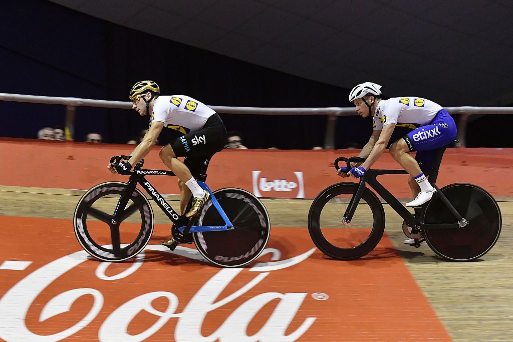 Elia Viviani and Iljo Keisse in the 2016 Gent Six Day