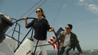 Tom Cruise and Jennifer Connellly sailing in rough waters in Top Gun: Maverick