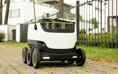 A robotic delivery service makes its debut.