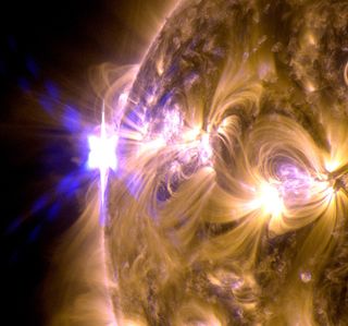 A close-up of an an X1.7-class solar flare on May 12, 2013 as seen by NASA's Solar Dynamics Observatory.