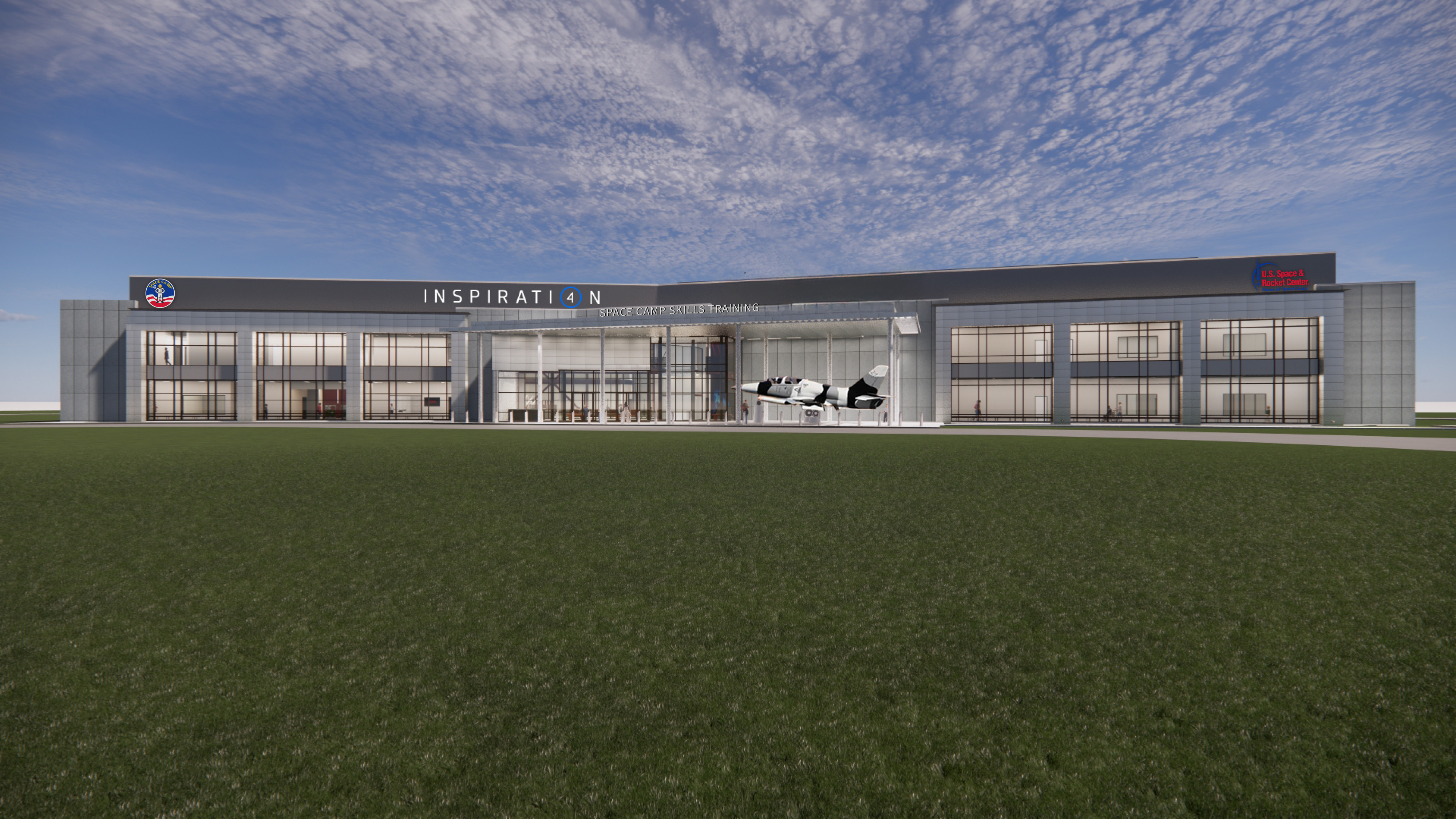 Artist's rendering of the exterior of the planned Inspiration4 Skills Training Complex at the U.S. Space & Rocket Center in Alabama.