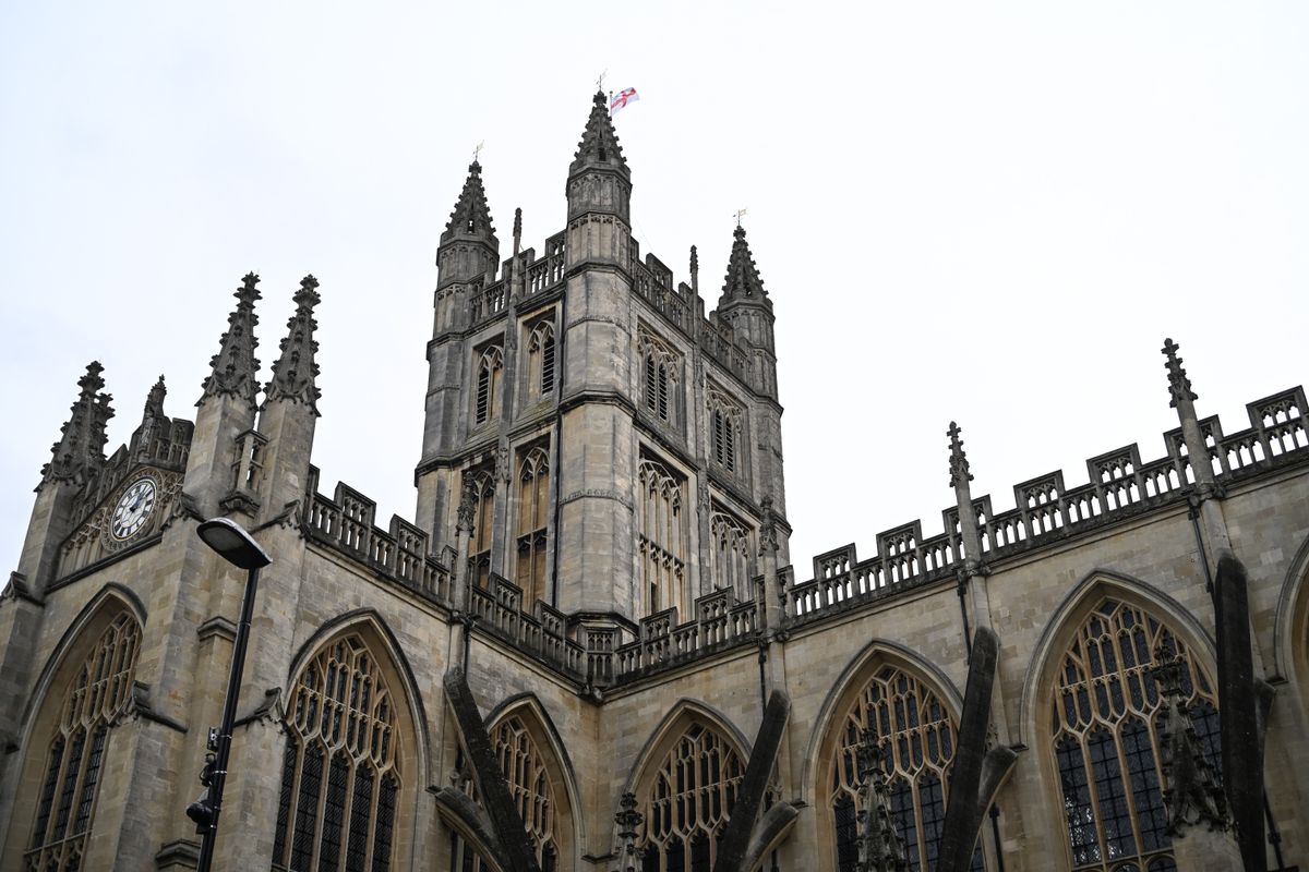 Looking up at the cathedral in Bath