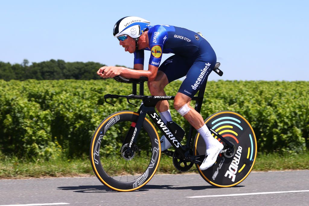 SAINTEMILION FRANCE JULY 17 Tim Declercq of Belgium and Team Deceuninck QuickStep during the 108th Tour de France 2021 Stage 20 a 308km Individual Time Trial Stage from Libourne to SaintEmilion 75m ITT LeTour TDF2021 on July 17 2021 in SaintEmilion France Photo by Michael SteeleGetty Images