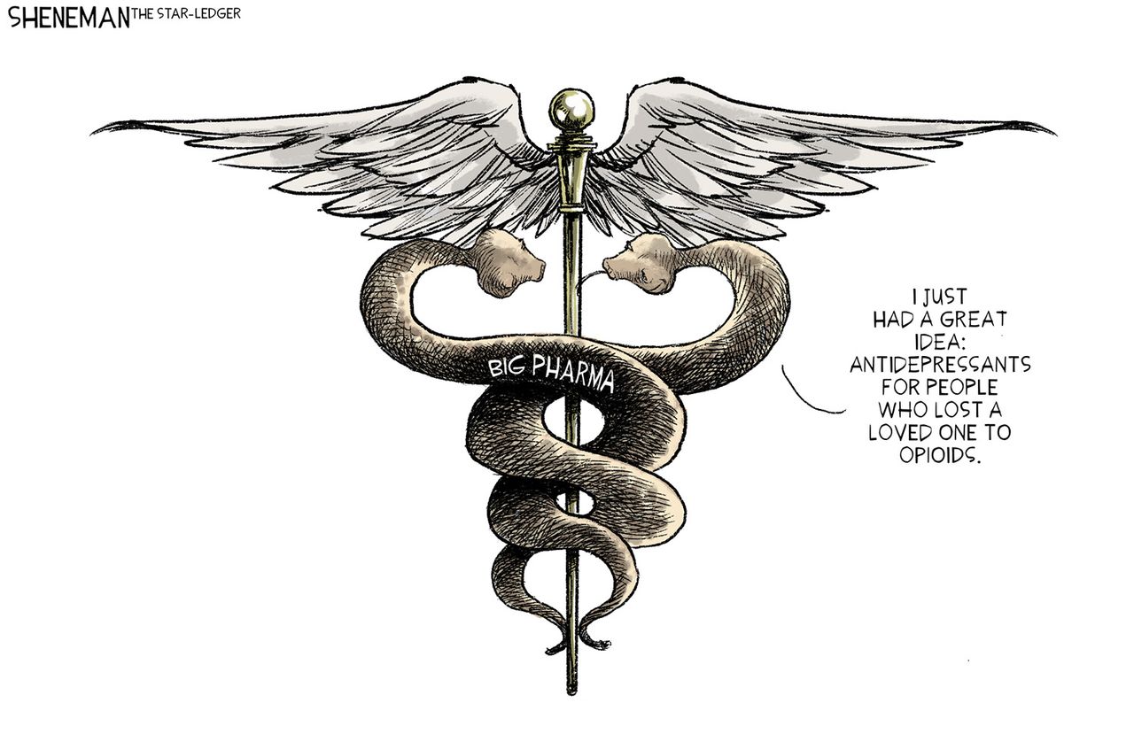 Editorial Cartoon U.S. Big Pharma Opioid Epidemic Antidepressants