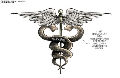 Editorial Cartoon U.S. Big Pharma Opioid Epidemic Antidepressants