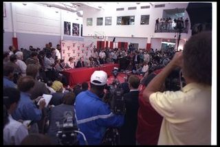 michael jordan, 6 oct 1993 guard michael jordan of the chicago bulls announces his retirement during a press conference in chicago, illinois mandatory credit jonathan daniel allsport
