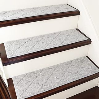 Cosy Homeer Edging Stair Treads Non-Slip Carpet Mat 28inx9in Indoor Stair Runners for Wooden Steps, Edging Stair Rugs for Kids and Dogs, 100% Polyester Tpe Backing (4pc, Grey)