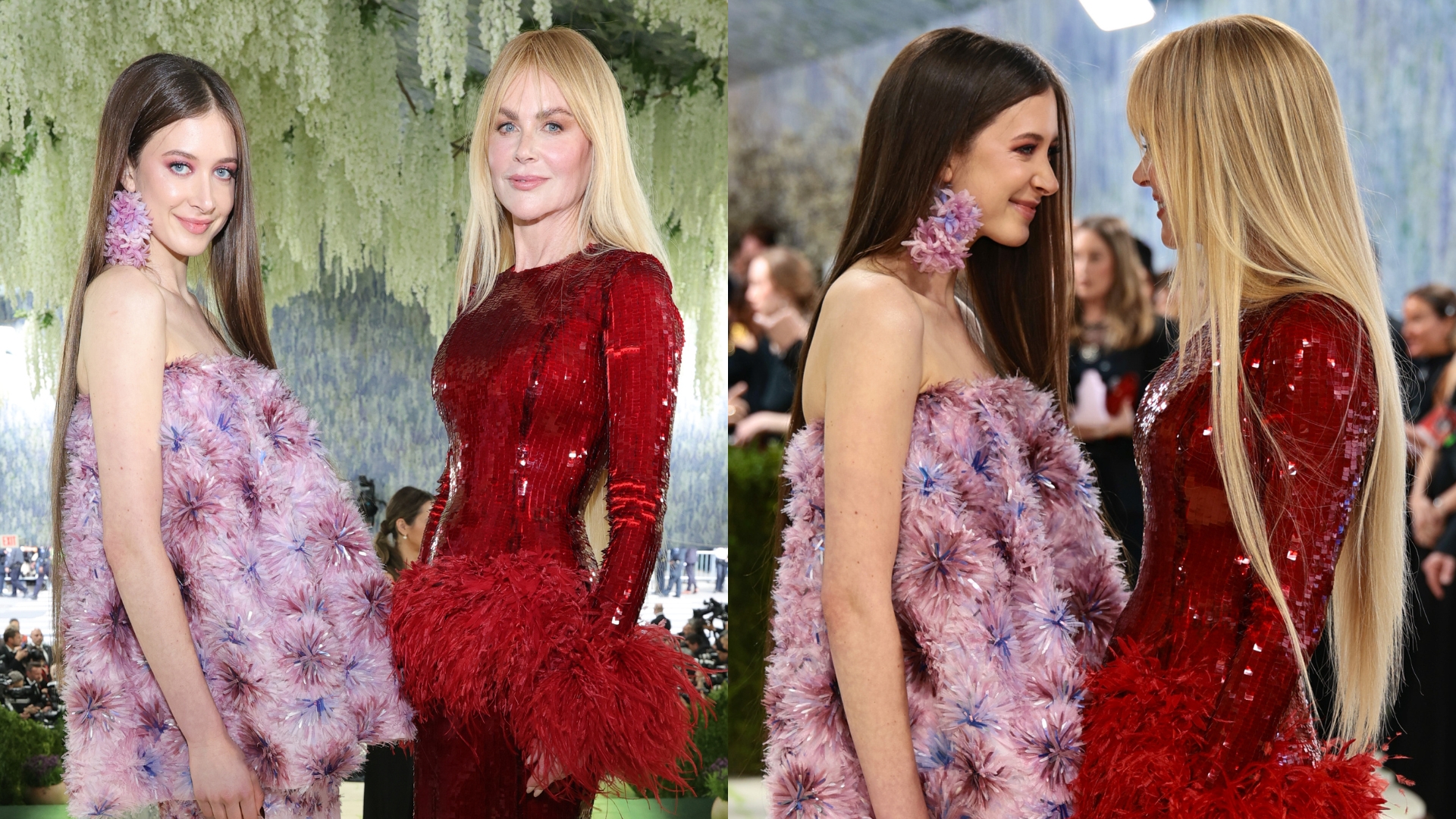 Collage (L-R) Showing Nicole Kidman and her daughter, Sunday Rose, at the 2026 Met Gala. On the right, Nicole and Sunday looking at each other on the red carpet.