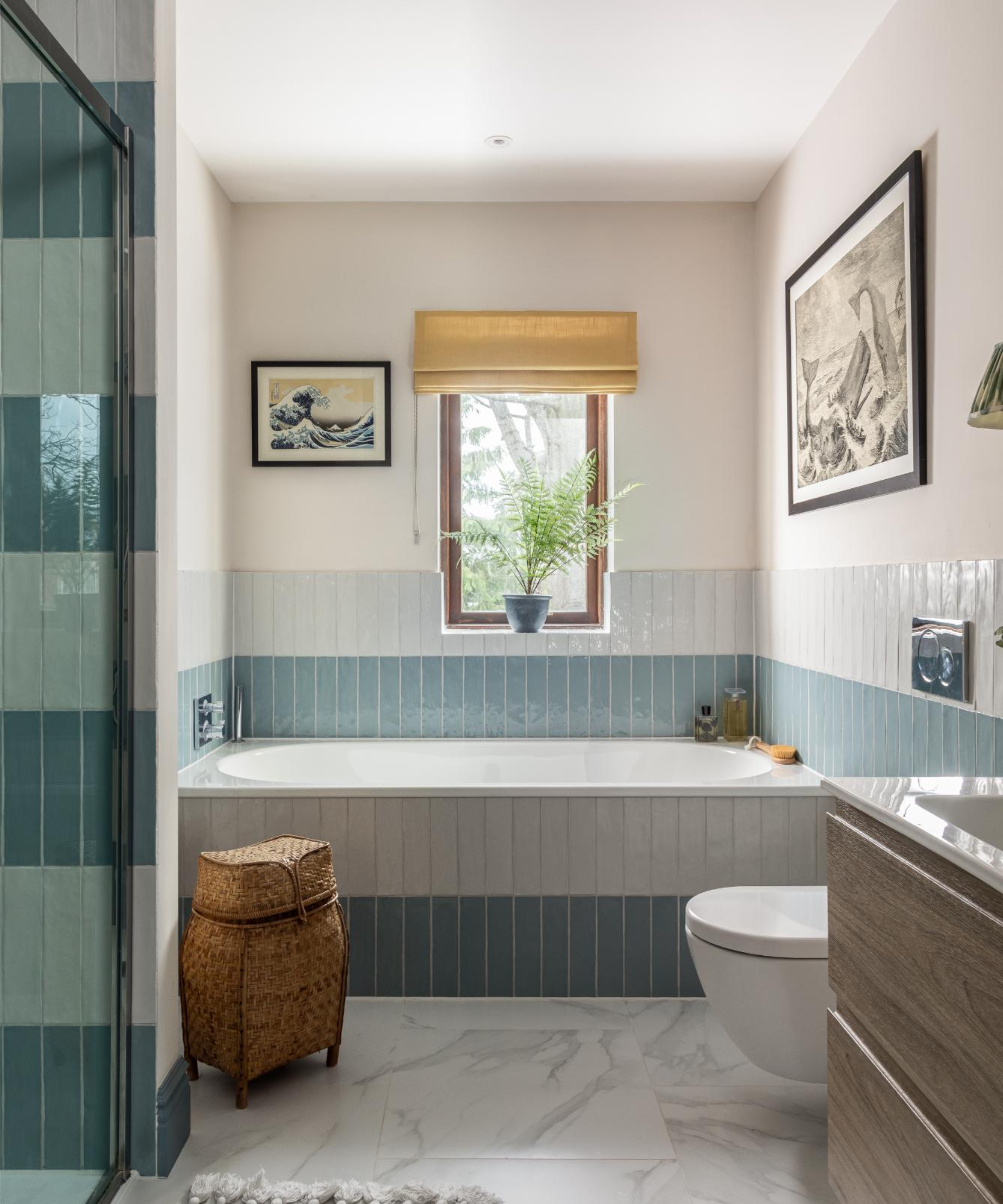 bathroom with built in bath and separate shower cubicle