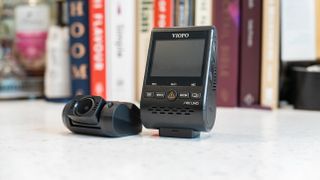The Viofo A129 Pro Duo on a table with screen and user interface