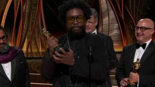 Questlove accepting his Oscar