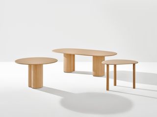 Milan Design Week Arper Ghia tables in light wood
