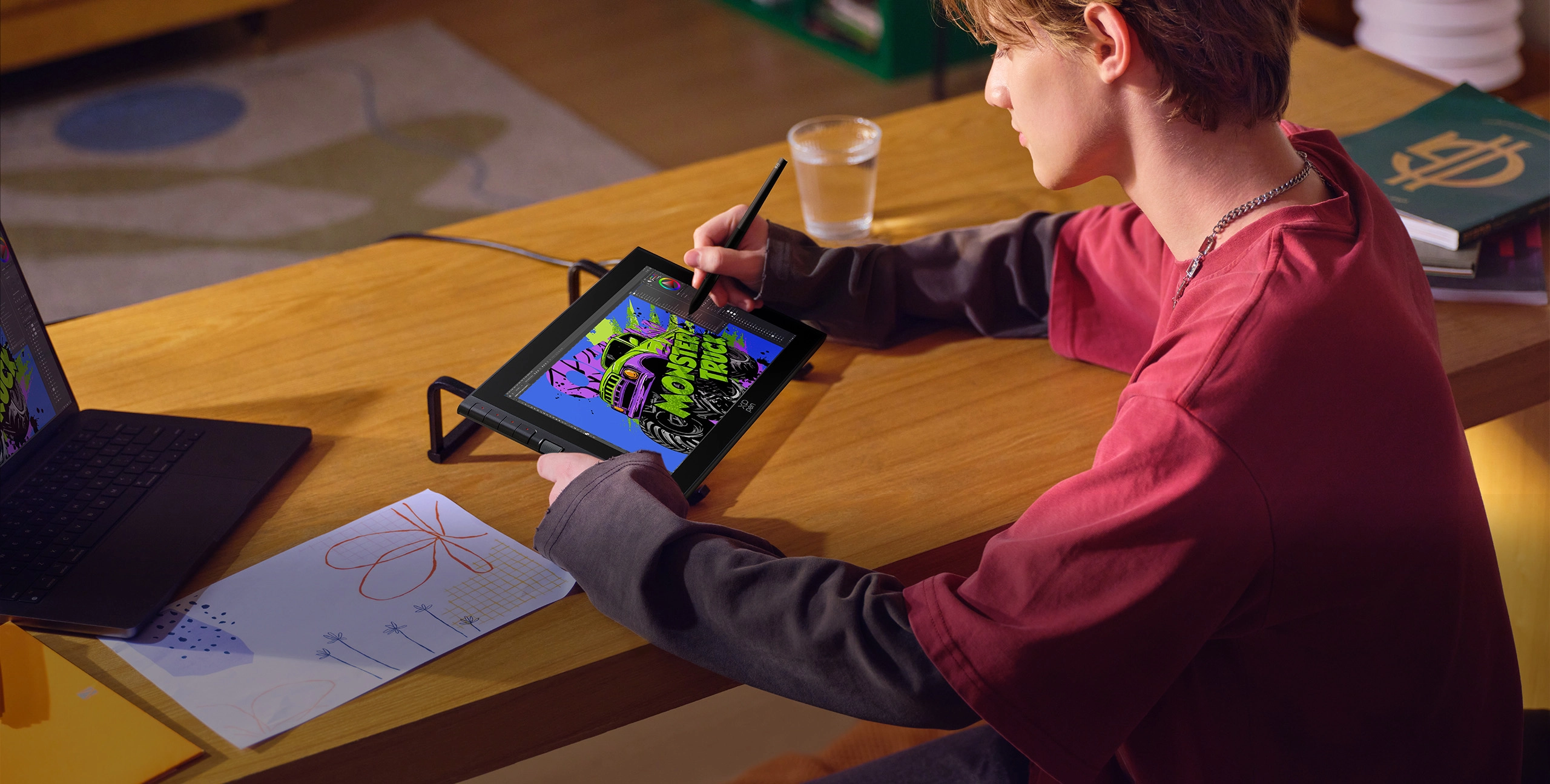 A young artist uses the XPPen Artist 12 3rd and X4 Chip Stylus