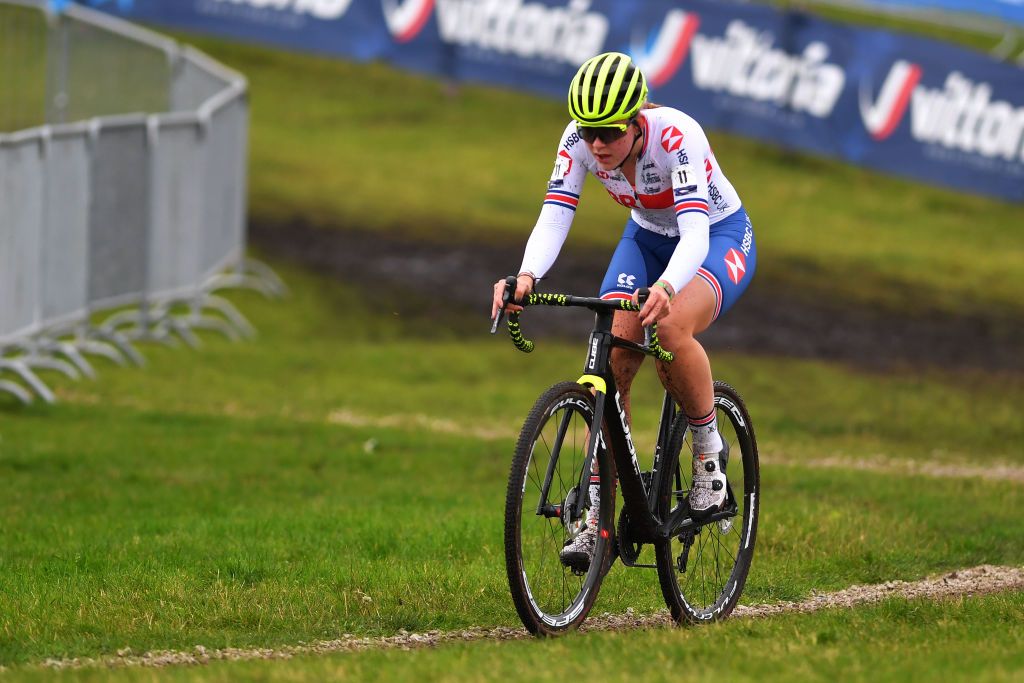 COL DU VAM DRENTHE NETHERLANDS NOVEMBER 06 Zoe Backstedt of United Kingdom competes during the 19th UEC European Cyclocross Championships 2021 Womens Junior EuroCross21 UECcycling on November 06 2021 in Col du Vam Drenthe Netherlands Photo by Luc ClaessenGetty Images