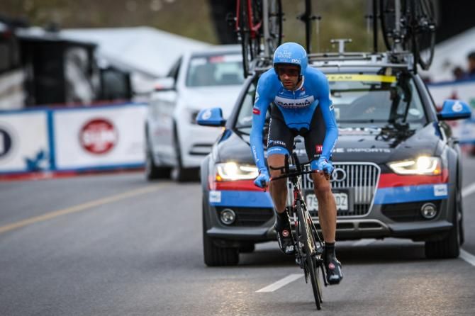 Phil Gaimon (Garmin-Sharp) rounds one of the early corners.