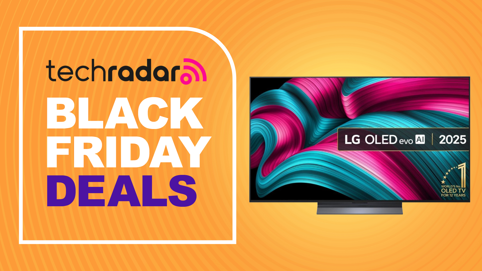 LG C5 Black Friday deal image with orange background 