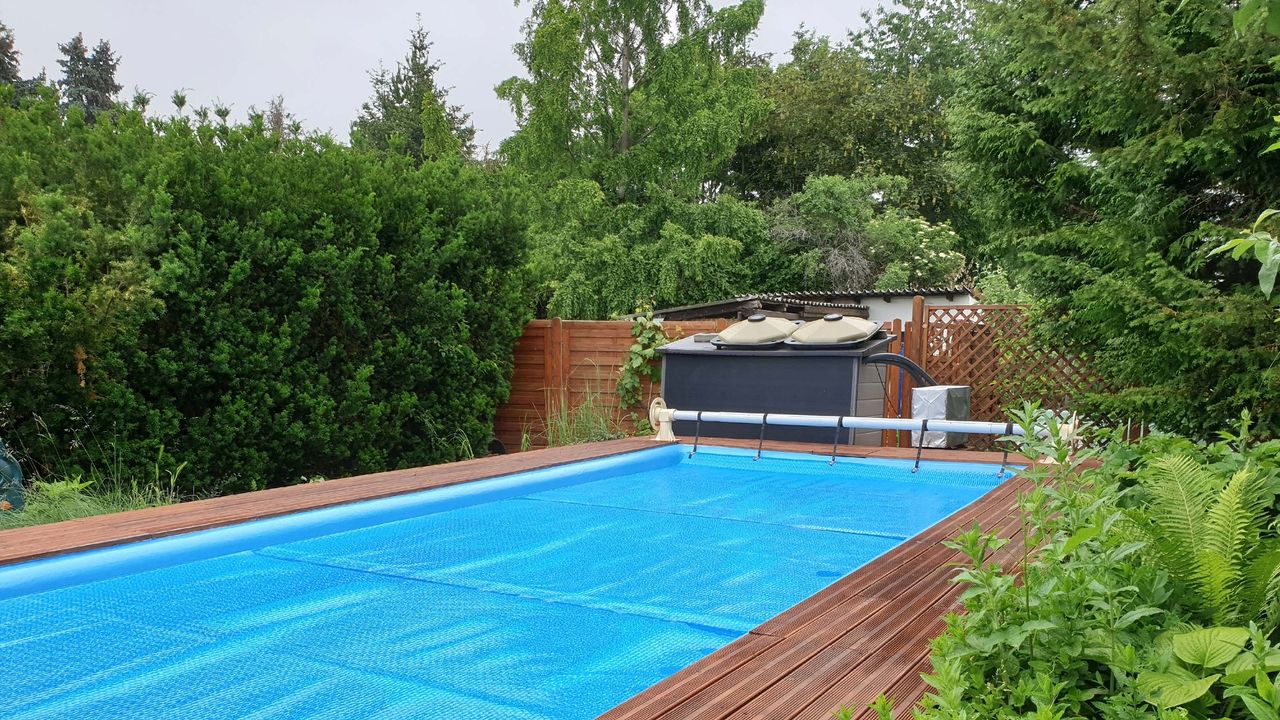 swimming pool covered over for the winter