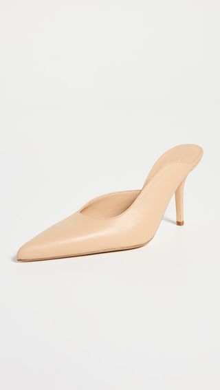 tan pointy-toe pumps