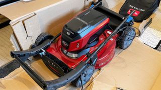 Toro Flex-Force 60V Max 22-Inch Cordless Lawn Mower being tested in writer's home