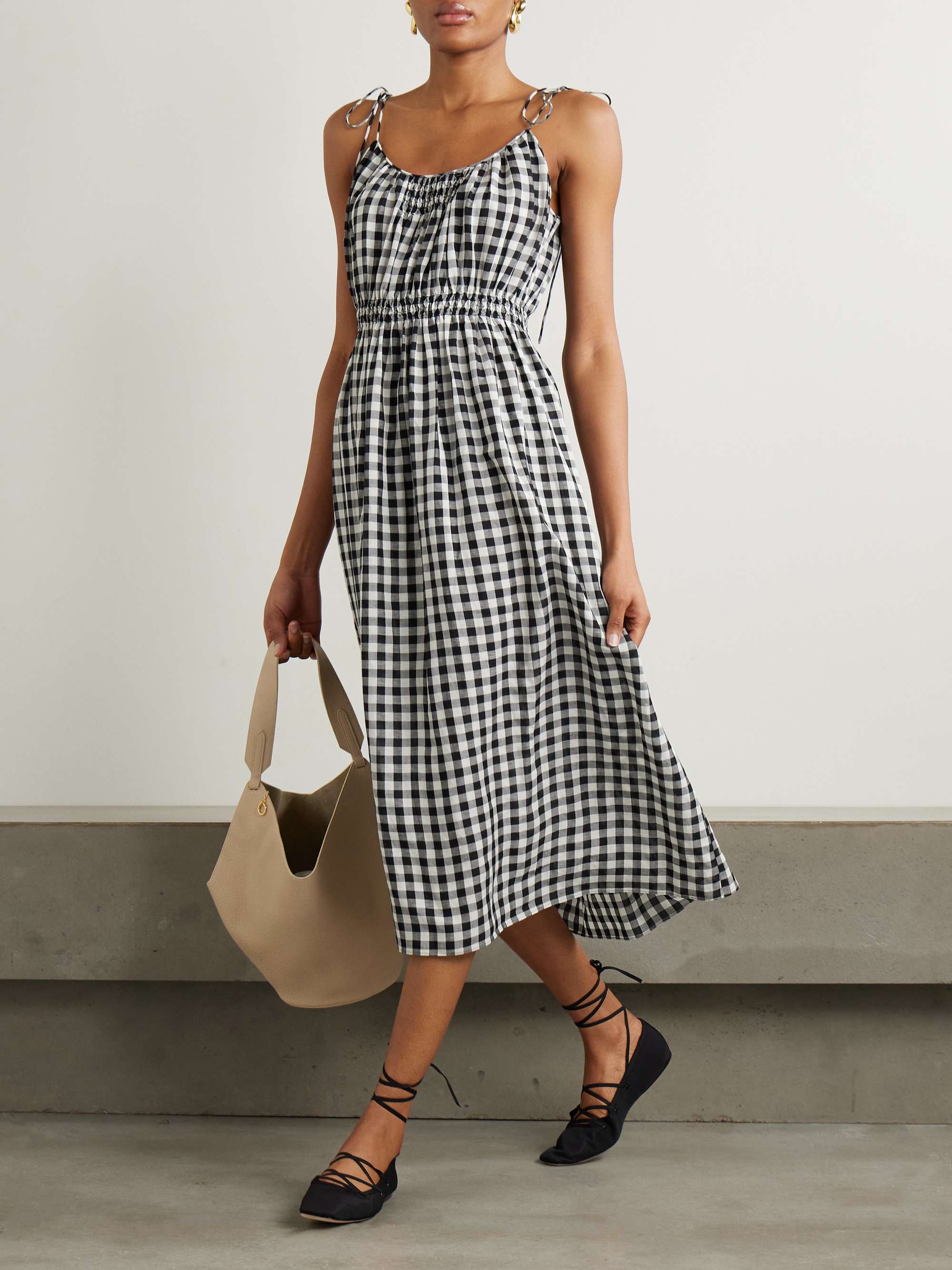 Leslie Tie-Detailed Smocked Gingham Voile Midi Dress