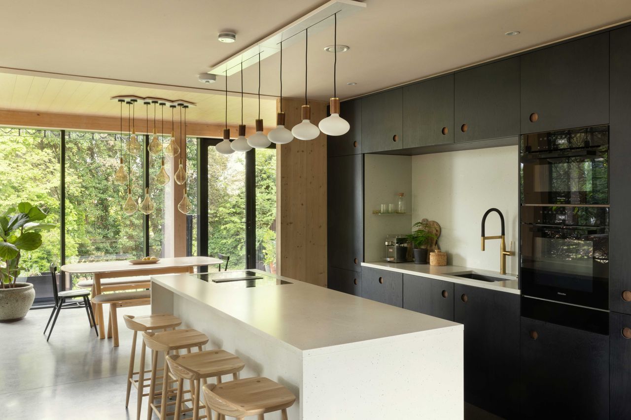 a modern kitchen with an island