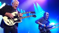 Alex Lifeson, left, and Geddy Lee of band Rush play at the KIA Forum on Sunday, June 7, 2026