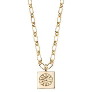 Gold chain necklace with embossed medallion