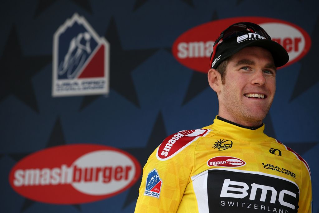 Brent Bookwalter (BMC Racing) is all smiles in the yellow jersey