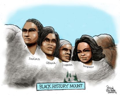 Editorial Cartoon U.S. Black history Mount Rushmore Obama Oprah Tubman Parks